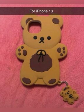 Cute Bear Silicone iPhone 13 Case - Mustard Brown